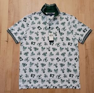 Polo Ralph Lauren Men's Medium Mesh Tennis All Over Shirt White/Green Shirt